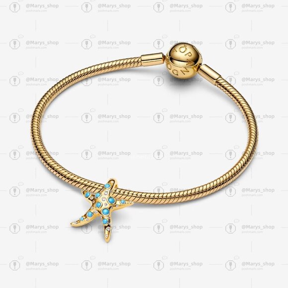 Pandora Sparkling Blue Starfish Dangle Charm - Picture 3 of 6
